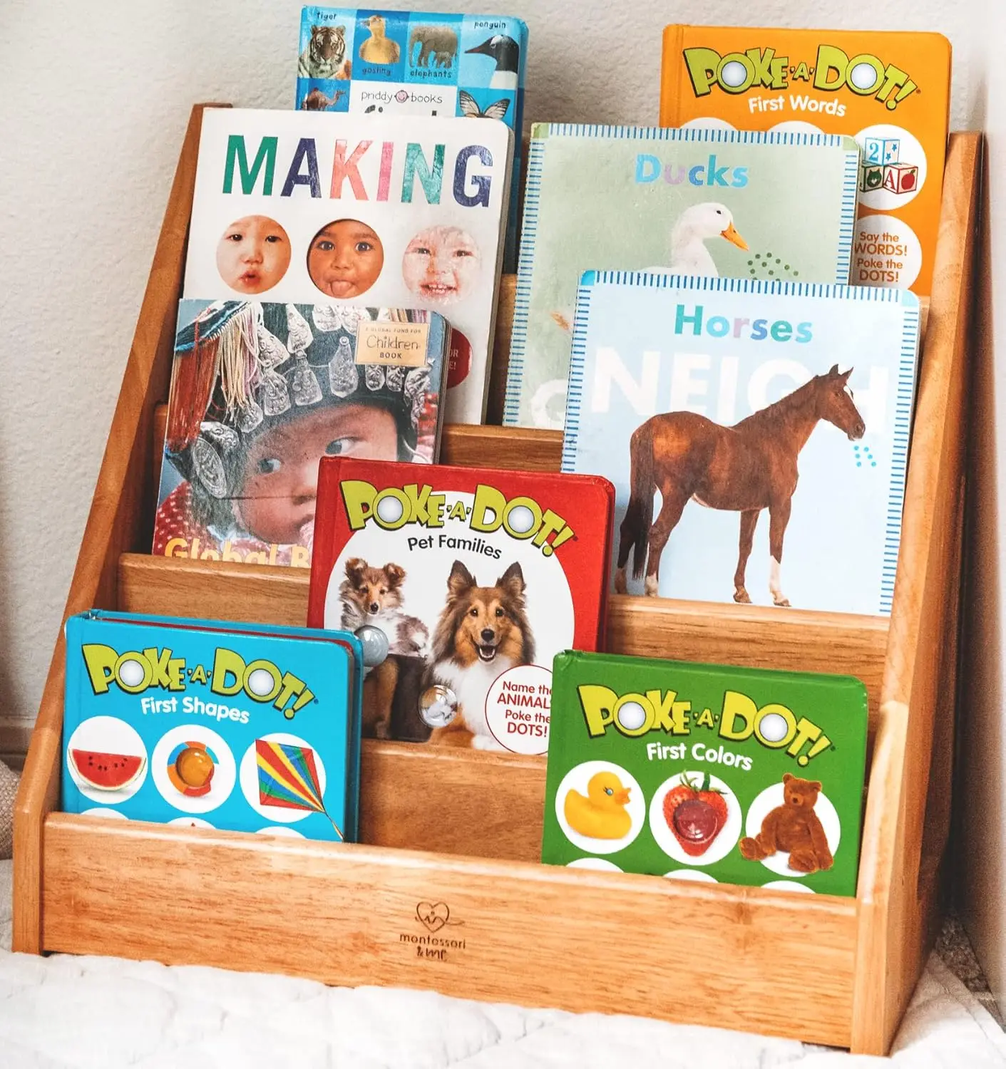 Forward-Facing Toddler Bookshelf - Montessori Book Display Rack for Kids, Encourages Early Reading & Independence
