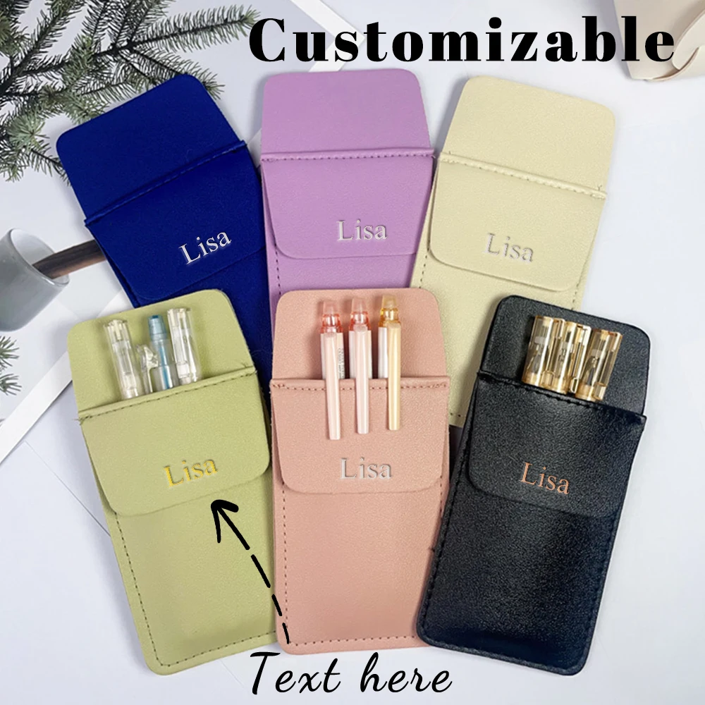 Customized Name Moranti Colored PU Leather Nurse Pen Case, Double-Layer Anti-Ink Leakage Pocket, White Coat Storage Pen Case