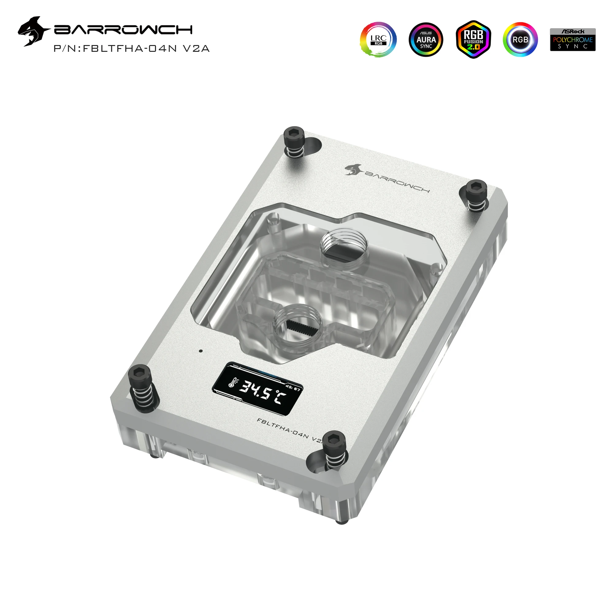 BarrowCH FBLTFHA-04N V2A CPU Water Block TFT Digital Display For AMD RYZEN AM4 AM3+FM+Platform 5V 3Pin Support M/B AURA SYNC