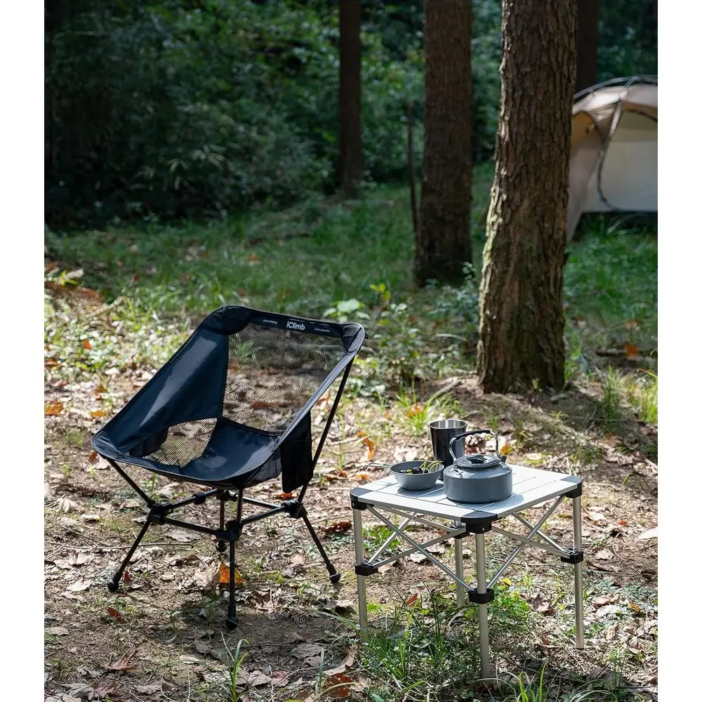 Ultralight Compact Folding Anti-Sinking Chair, Black | Anti-Sinking Large Seat, Square, with Carry Bag and Back Support Web, for