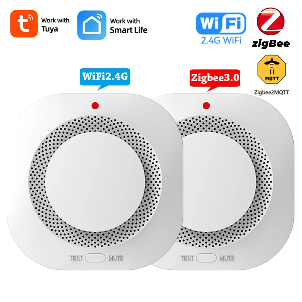Tuya Smoke Detector Alarm ZigBee WiFi Smart Smoke Alarm Sensor Fire Protection Home Security System Alarm Smart Life APP Control