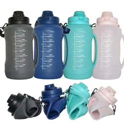 Foldable Silicone Water Bottle with Straw, Outdoor Sports Cup, Portable, Travel, Hiking, 2.0L