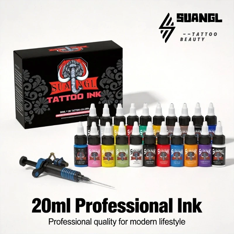 suangl-20個セット-プロフェッショナルタトゥーインク-各ボトル20ml-永久タトゥー顔料-ボディアートペイント-タトゥーアーティスト用品