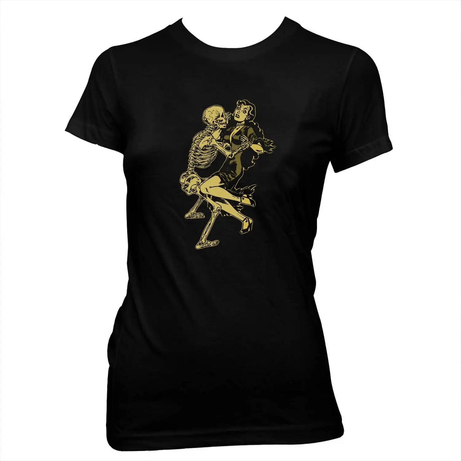 Frisky Skeleton Dance Women's Pre shrunk hand screened 100 cotton t shirt