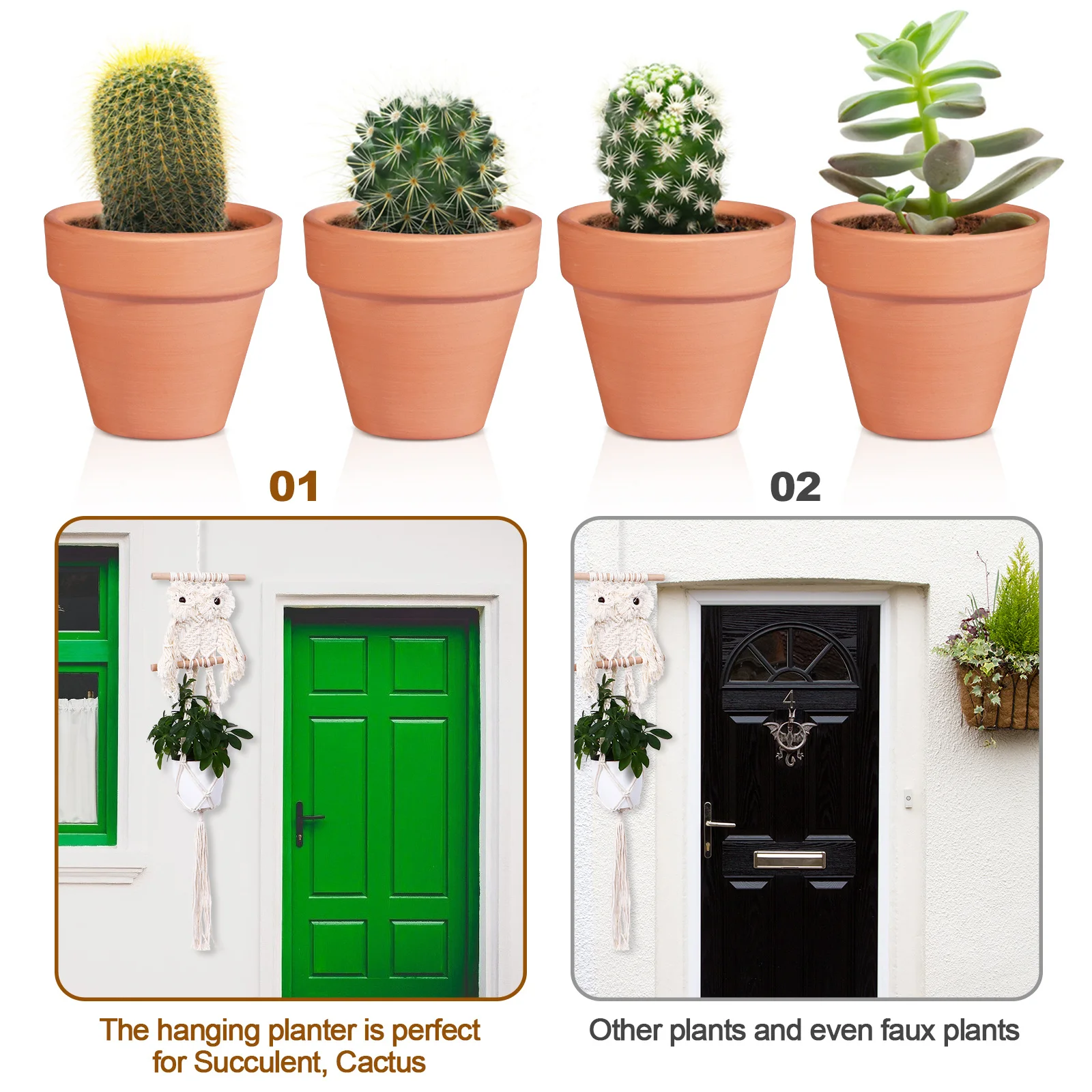 

1pc Owl Hanging Basket Cotton Rope Woven Wooden Stick Polished Macrame Plant Hanger For Home Wall Decoration Succulent Flowerpot