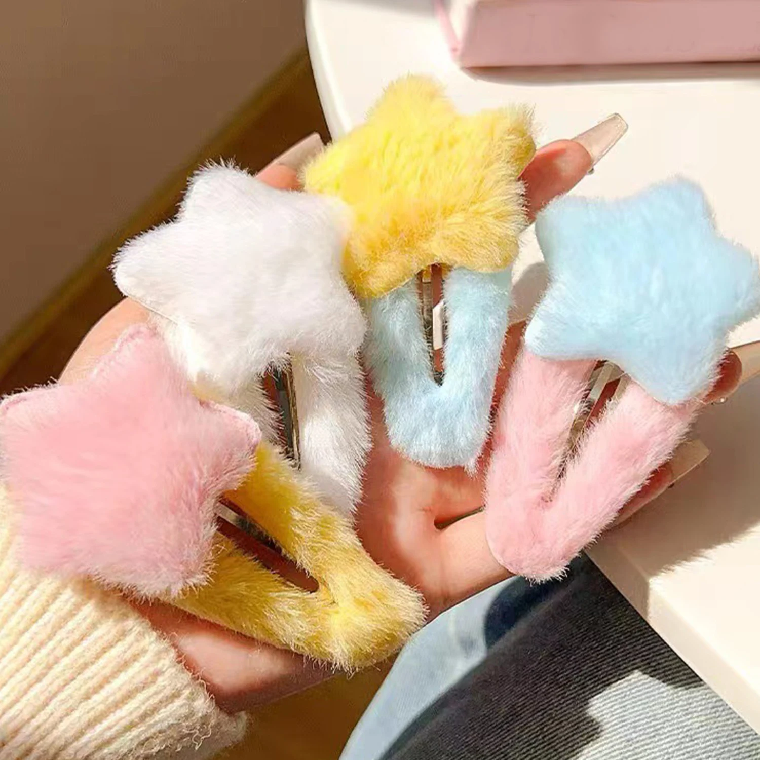 Color Cloth Soft Hairy Star Big Side Hair Clip For Girl Kids Sweet Kawaii Blue Cute Plush Hairpin Fashion Accessories Gift