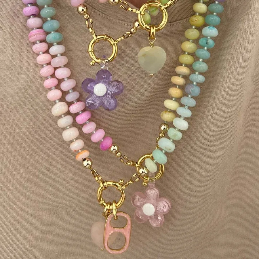 

Yori Trendy Handmade Acrylic Rainbow Flower Colorful Beaded Necklace Summer Beach Necklace Jewelry Gift