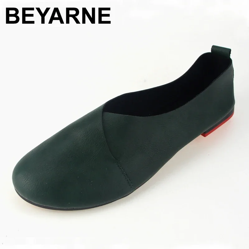 BEYARNE Genuine Leather Flat Shoes Woman Hand-sewn Leather Loafers Cowhide Flexible Spring Casual Shoes Women Flats Women Shoes