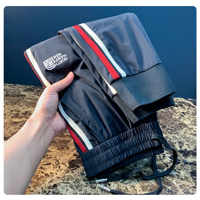 

2025 Ice Silk Pants Men's Summer Thin Fashion Printed Breathable Quick Drying Sports Stretch Casual Pants