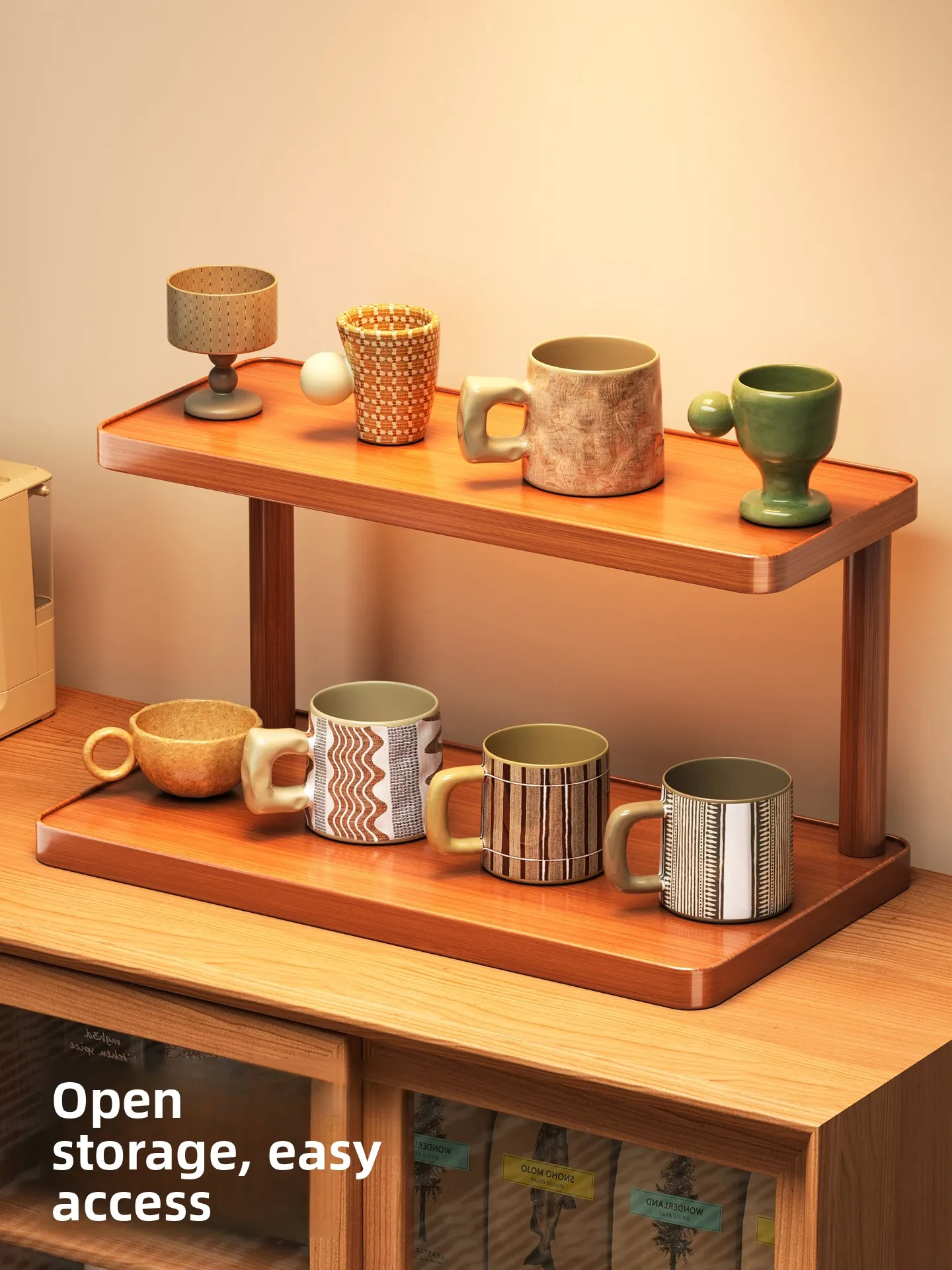 Desktop Bamboo Cup Holder Non-Traditional Wood Corner Tabletop Tea Set Storage Rack Modern Simplicity Design Universal Accessory