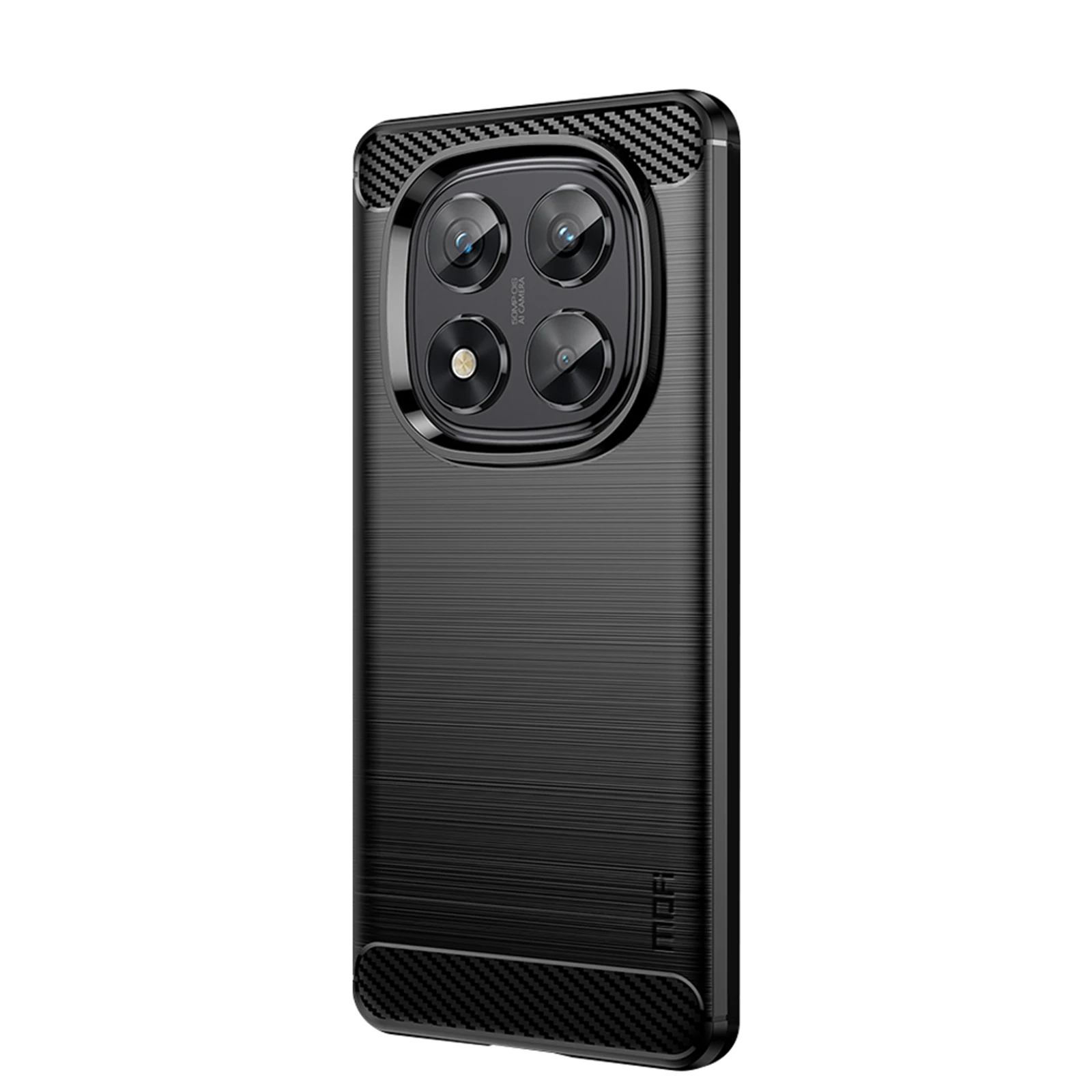 

For Xiaomi Redmi Note 14 Pro 5G Back Cover MOFI Brushed Texture Carbon Fiber Soft TPU Case - Black