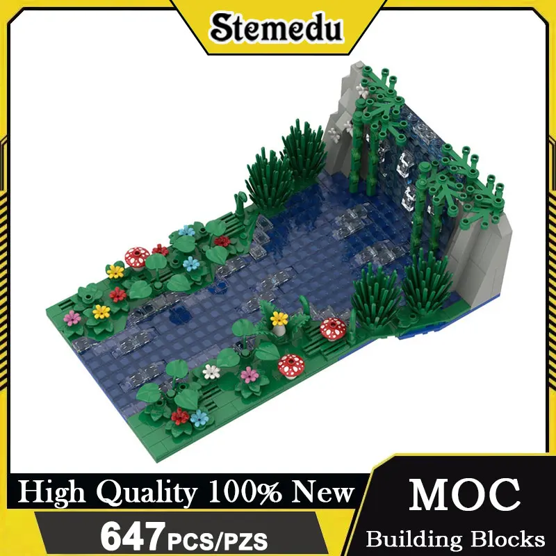 

647PCS Waterfall Pond Flower Grass Miniature Mountain Stone Scape Custom Build Mini Particle Construction Assembly Landscape Set