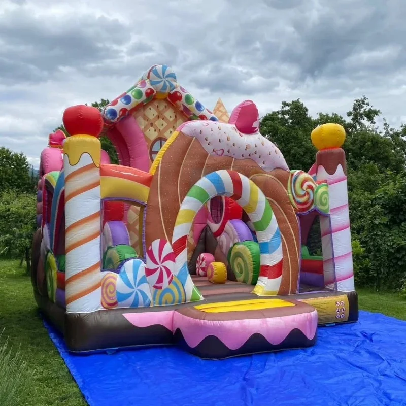 Candy Theme Jumping Castle Inflatable and Bouncy House with Slide Sweet Bouncer Jump House for Party Rental Equipment
