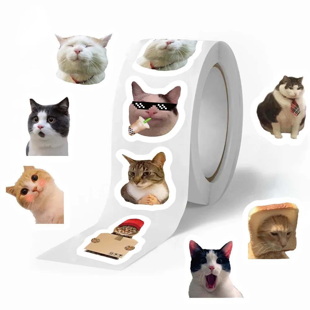 

500pcs/roll Funny Animals Cat Meme Sealing Stickers Cute Graffiti Decals DIY Phone Case Skateboard Luggage Sticker for Kids Toy