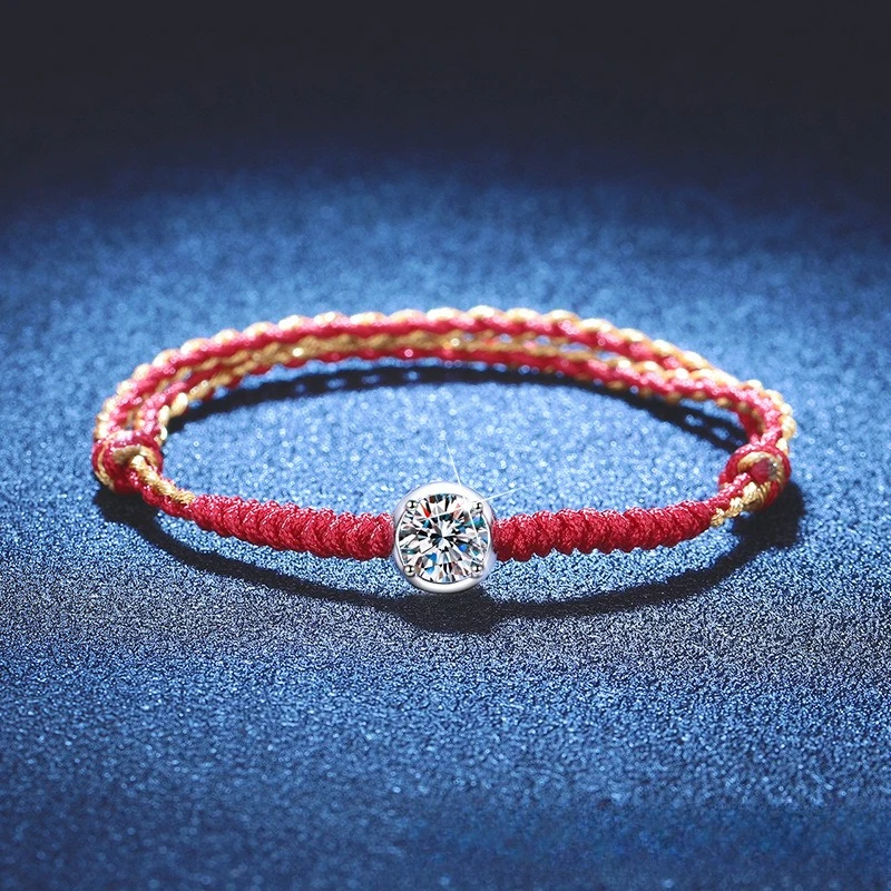 

New Mozambique Stone Bracelet Platinum PT950 18K Gold Bracelet Chinese Style Fashion Couple's Birthday Red Rope Jewelry