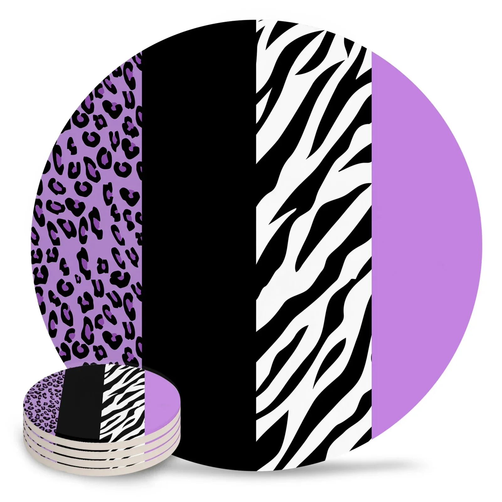 Animal Print Zebra Stripes Leopard Spots Ceramic Non-slip Coasters Waterproof Tea Cup Mat Modern Home Decor Coasters for Glasses