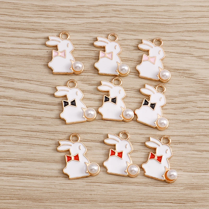 10 Stück Cartoon-Tier-Anhänger, Emaille-Kaninchen-Anhänger, zum Basteln von Halsketten, Ohrringen, für DIY-Handarbeiten, Schmuckzubehör. – Detail 12