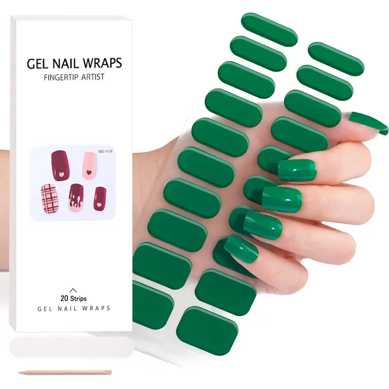 Makaron-calcomanías de uñas semicuradas de Color sólido, decoración de manicura para lámpara UV LED, pegatinas de uñas de Gel de moda, decoraciones de Arte de uñas, 20 puntas