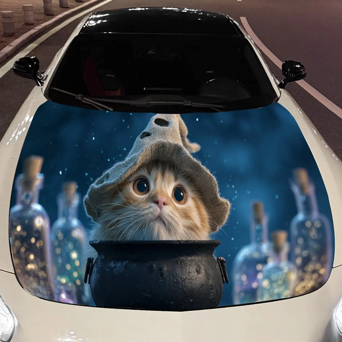 

Halloween Wizard Cat Car Engine Hood Sticker, Auto Vinyl Wraps, Waterproof Self-adhesive Vehicle Decal, Durable & Anti-scratch A