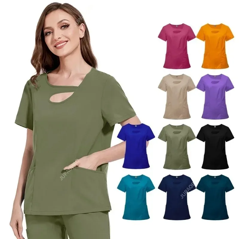 Spa Uniform Salon Nursing Scrub Woman Joggers Scrubs Nurse Uniform Medical Scrubs Short Sleeve Blouse Dentiste Work Wear