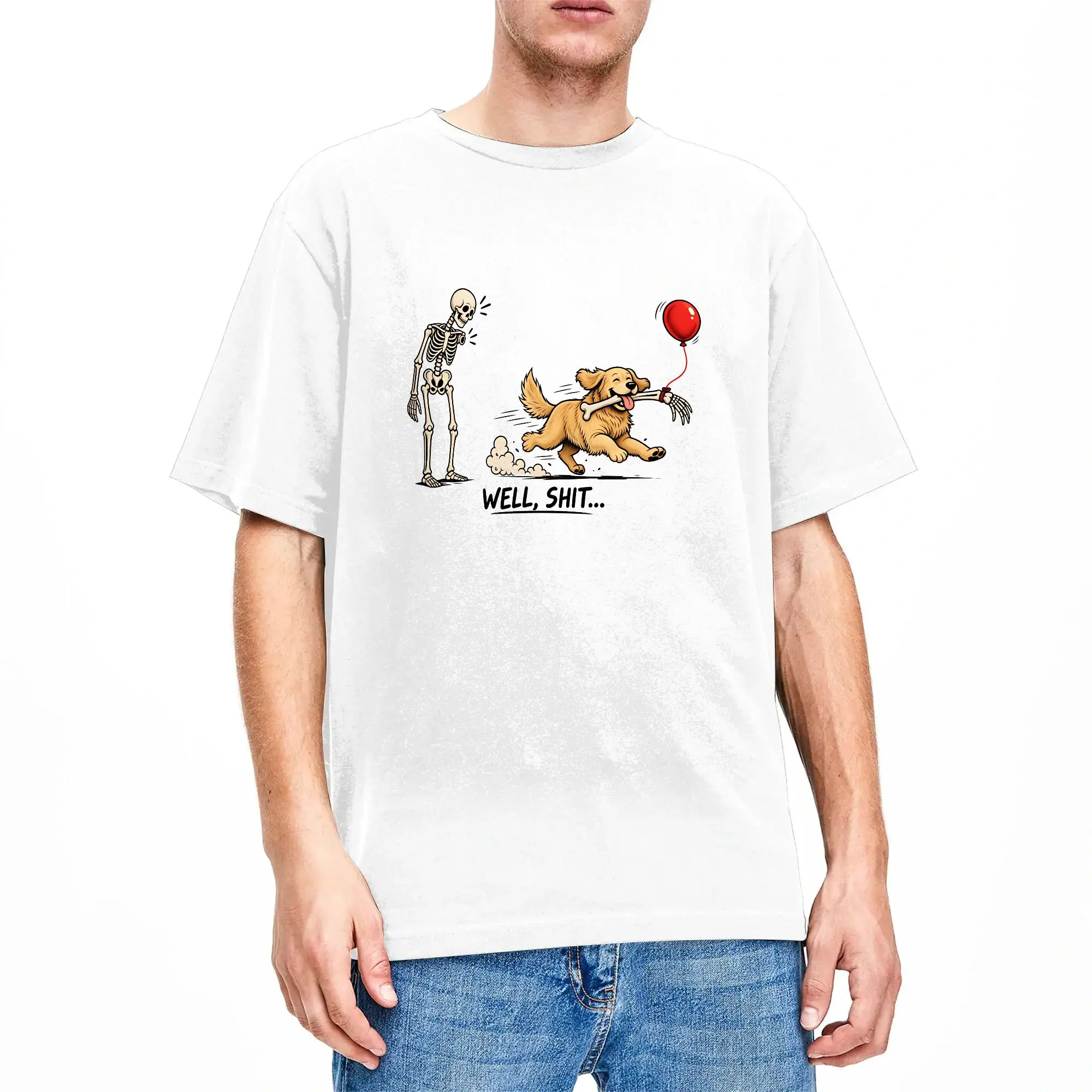 Well Sht Funny Skeleton Dog Golden Retriever Halloween T-Shirts for Men  100% Cotton Tee Shirt Crew Neck Short Sleeve T Shirts