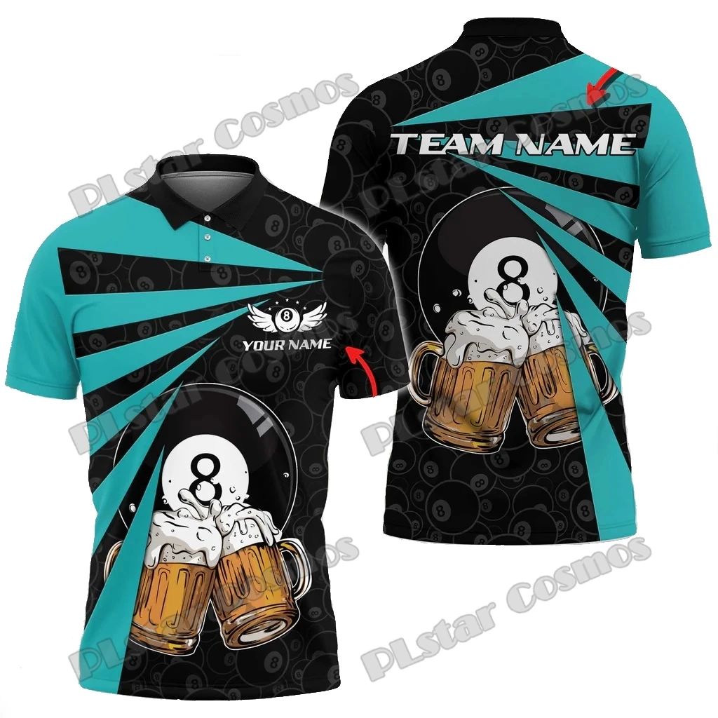 Billiards With Beer Multicolor Options Personalized Name 3D Printed Premium Men's Polo Shirt Summer Casual Polo Shirt POL187
