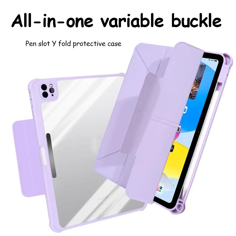 With Pencil Holder Y-Fold Case For iPad Pro 12.9 2022 2021 2020 Pro 11 10th 10.9 10.5 9.7 10.2 Mini 6 Air 5 4 3 2 1 Cover