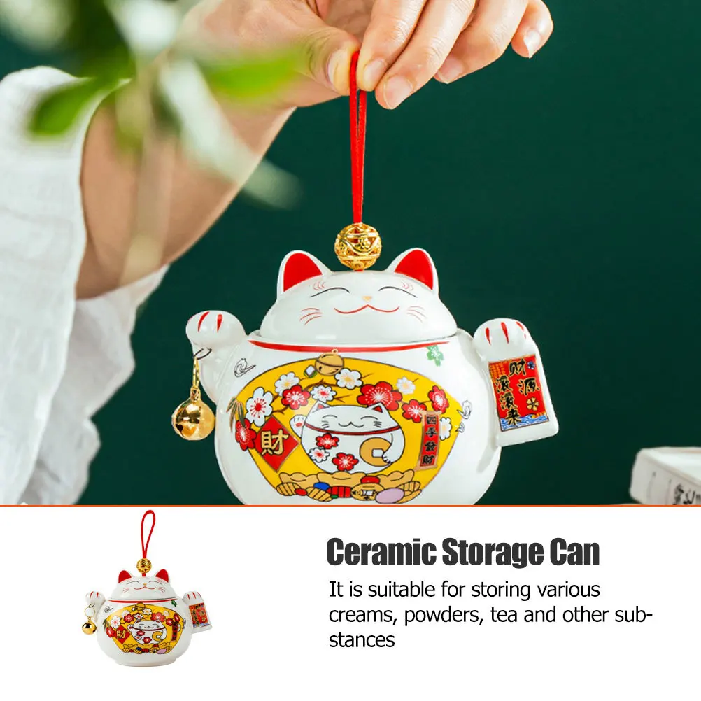 

Fortune Cat Ceramic Tea Canister Sealing Airtight Storage Jar for Tea Kitchen Ceramic Storage Can Home Tea-Leaf Jar