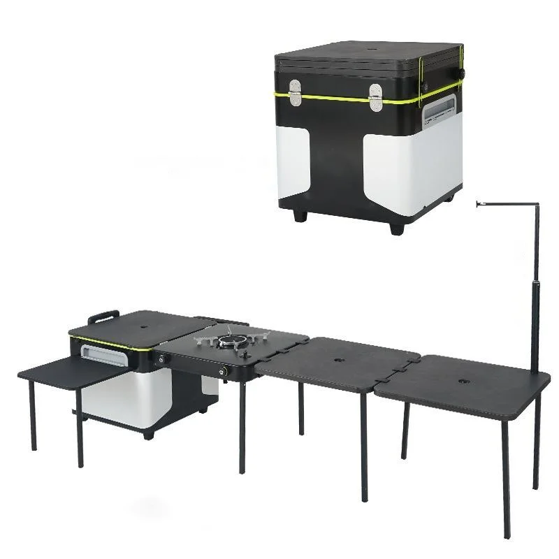 

Outdoor Fully Equipped Picnic Table Camping Folding Compact Food Truck Trailer Portable Camping Mobile Kitchen Kitchenette