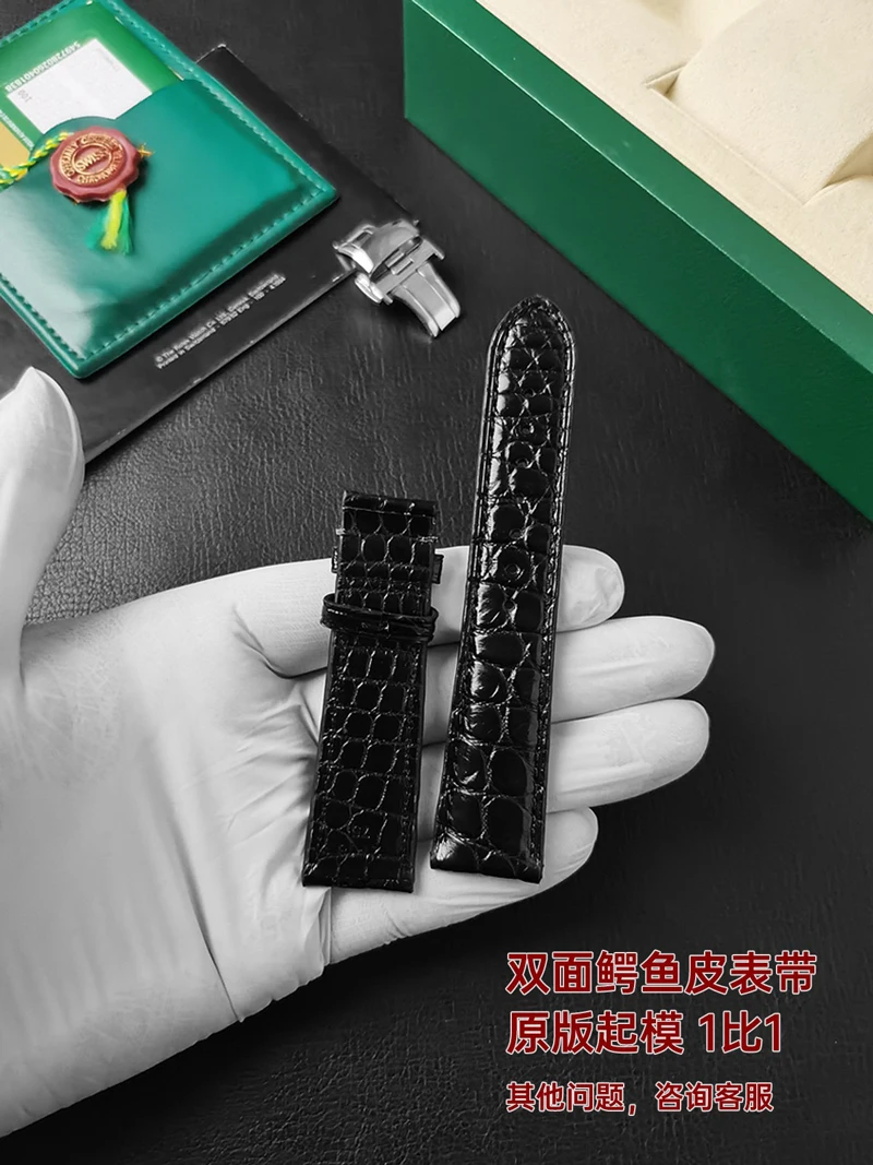 FUYIJIA Cinturini personalizzati in pelle di coccodrillo a doppia faccia 19MM × 18MM 20MM × 18MM 21MM × 18MM 22MM × 18MM Cinturino in alligatore con fibbia a farfalla