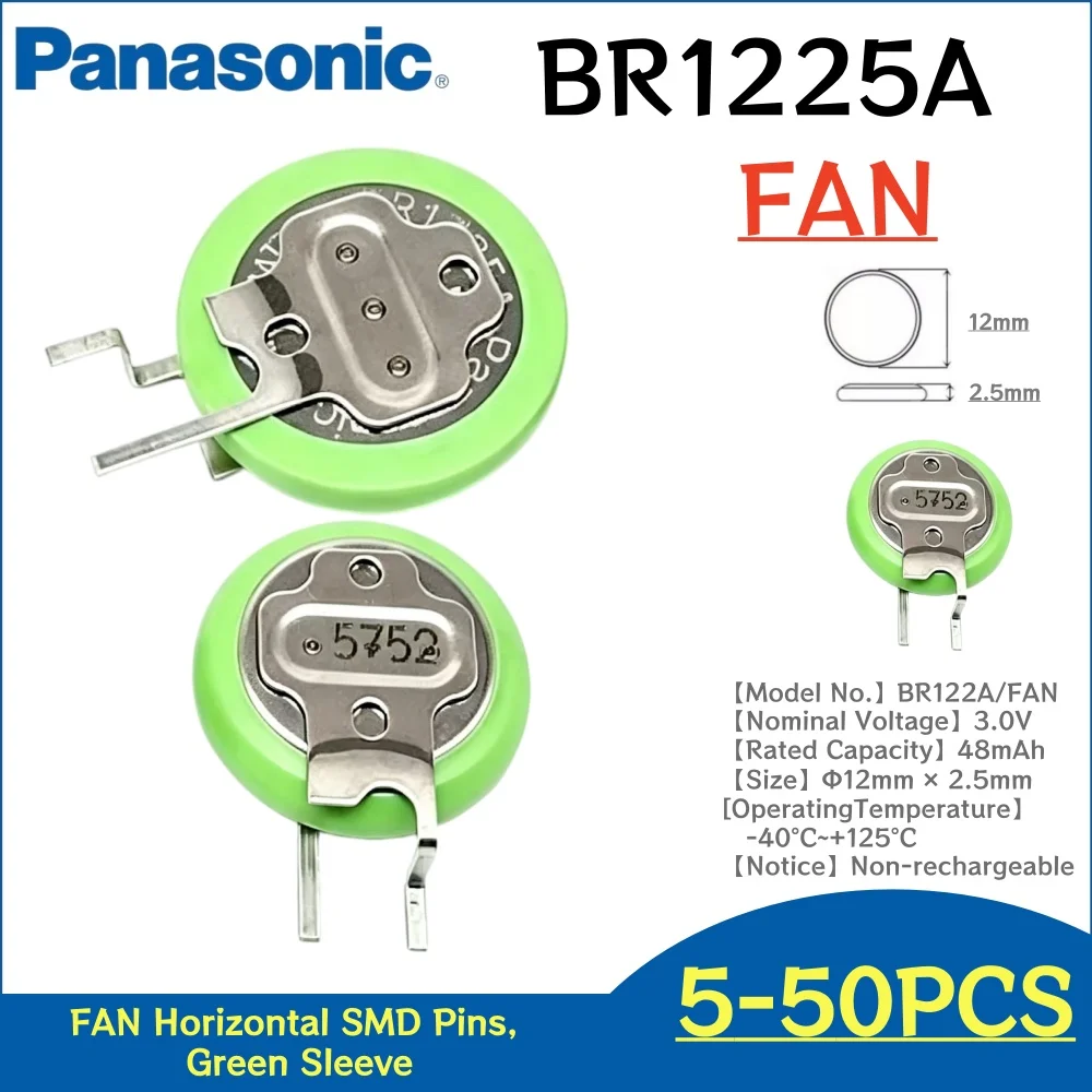 5-50PCS Panasonic  BR1225 BR1225A/FAN 3V 48mAh High Temp Lithium Battery HeatResistant BR1225 Coin Button Cell for Motherboard