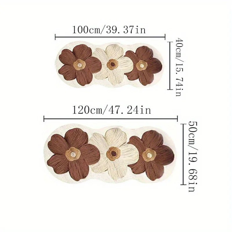 VIKAMA Plüsch-Blumenbereichsmatte im nordischen Stil, dekorativer Teppich mit blauen und beigen Blumen für Schlafzimmer, Teppich für Mädchenzimmer, Heimdekoration – Detail 10