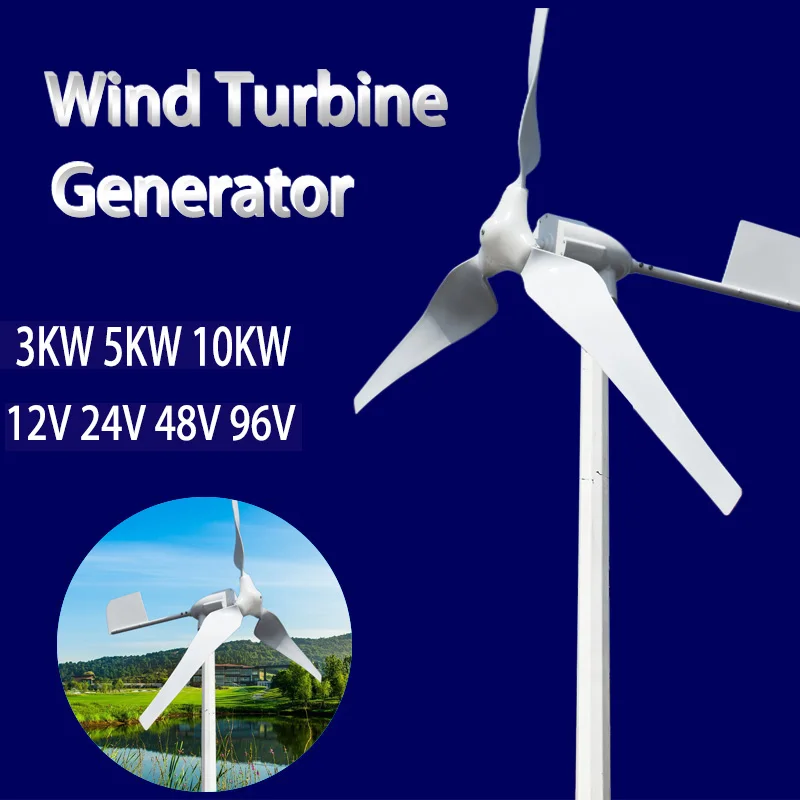 High Quality Wind Turbine Generator 5KW 10KW Horizontal Axis 48V 96V Windmill With MPPT Hybrid Controller Inverter For Home Use