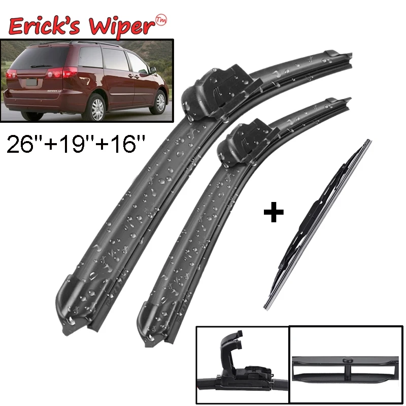 Zestaw piór wycieraczek przednich i tylnych Erick's do Toyoty Sienna XL20 2006 - 2010 Szczotka do szyb przedniej szyby 26"19"16"
