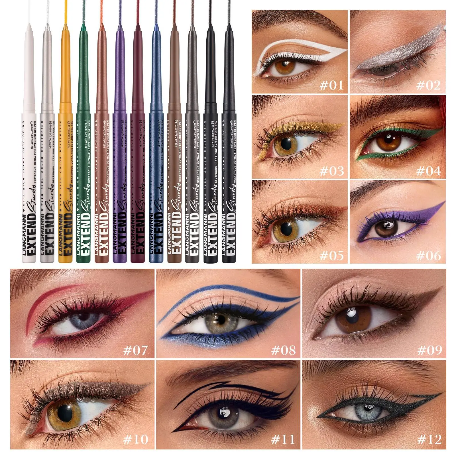 Langmanni Eyeliner Waterproof, Sweat-proof, Durable, Non-smudging Automatic Rotating Eyeliner Cosmetics Makeup