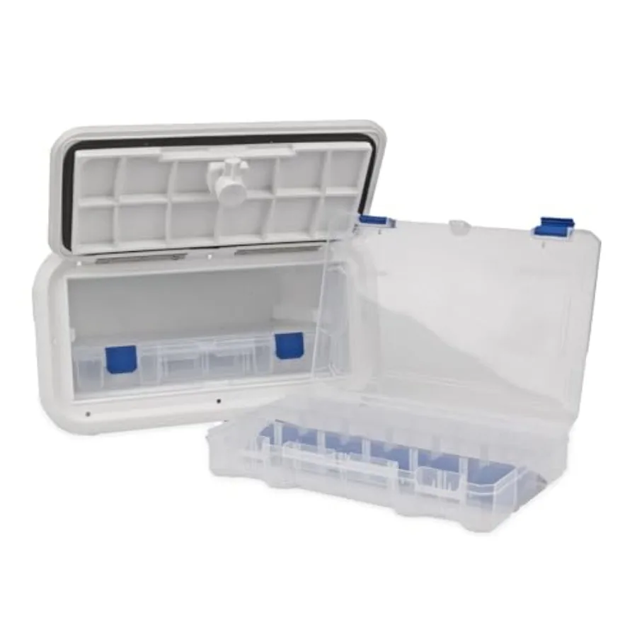 

Tackle Center Trays - 7 x 14 in Boat Tackle Storage Hatch with 2 3600 Trays - Polar White Vacuum Formed Divided Poly Box - 10 i