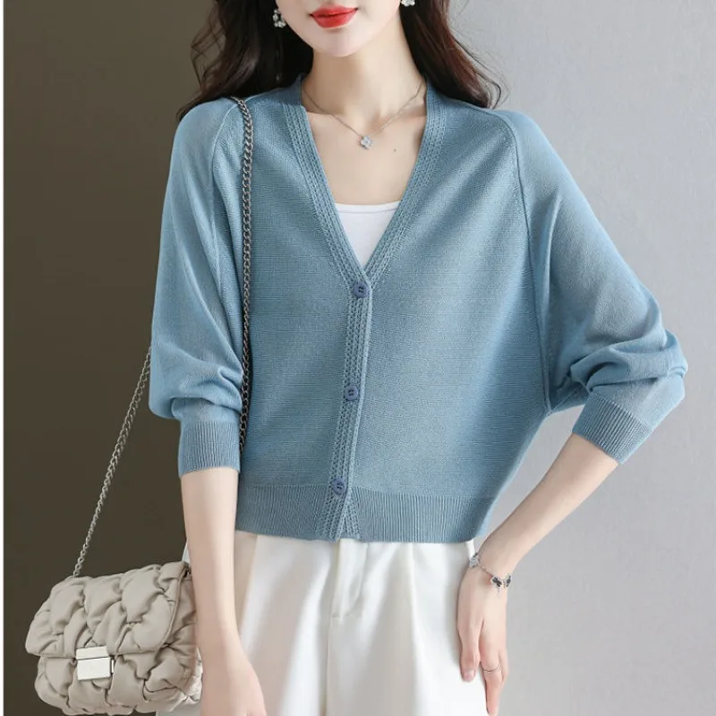 Ice Silk Sunscreen Versatile Loose Show Off Weight Simplicity Commute Solid Color Button Ladies\' Cardigan Spring Autumn 2024