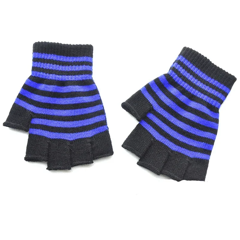 1Pair Black Red Stripe Half Finger Fingerless Gloves for Women Men Knit Wrist Winter Warm Outdoor Gothic Lolita Style Mittens