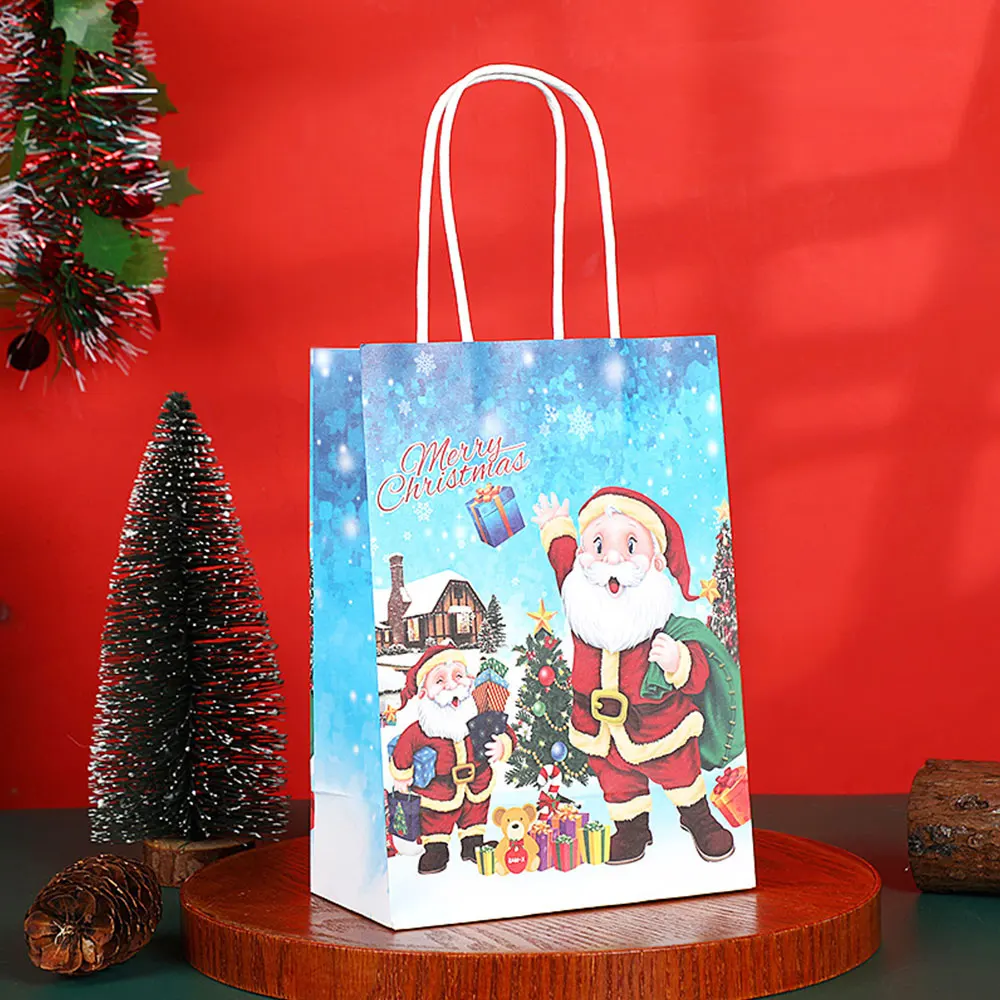 10/20/30/50PCS Christmas Gift Bag Paperboard Packaging Bag Cartoon Santa Claus Snowman Handbag Folding Storage Bag Party Favor