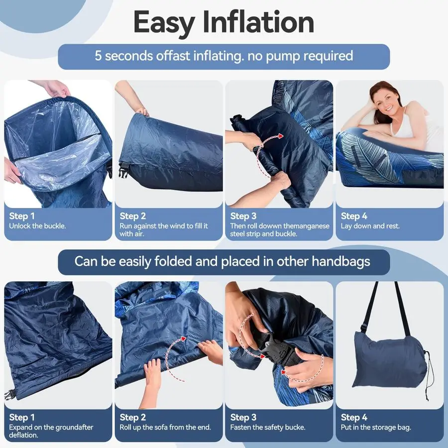 Lounger Air Sofa with Sun Shade Cover Waterproof Inflatable Couch Chair for Camping Beach Hiking Backyard, Easy to Set Up Inflat