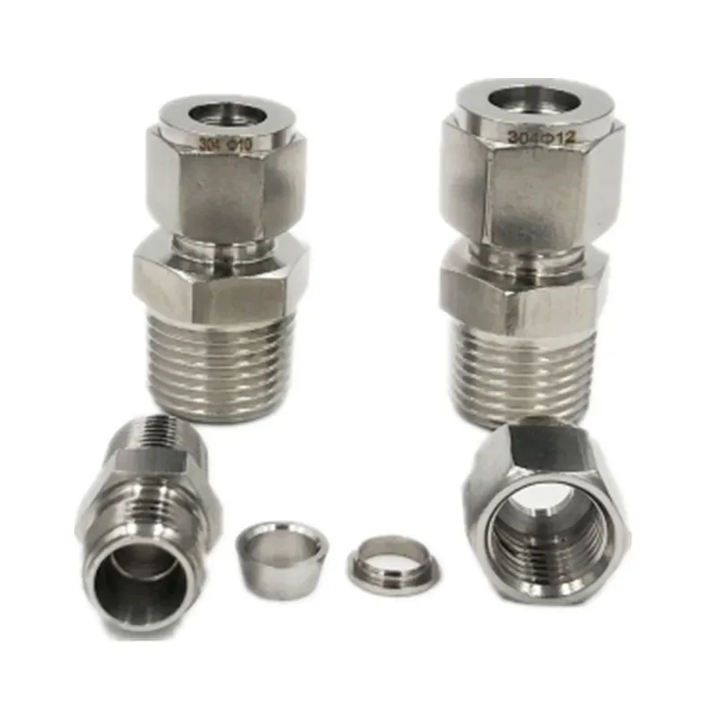SS 304 podwójne okucie ze stali nierdzewnej złącze kompresyjne 6mm 8mm 10mm 12mm rura do 1/8 "1/4" 3/8 "1/2" męski łącznik rurowy NPT
