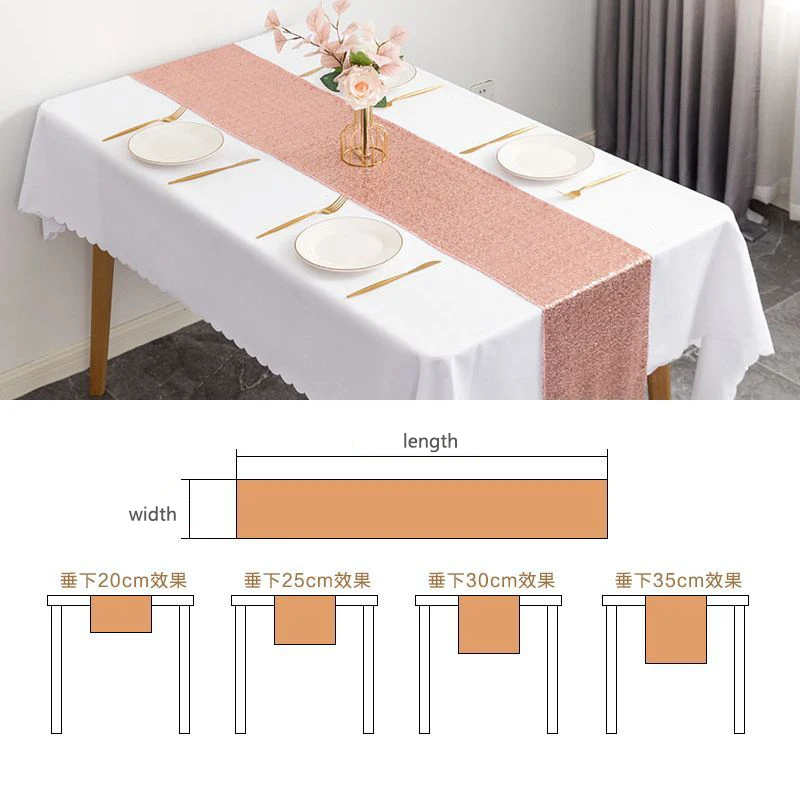 Polyester Sequin Table Runner Rectangle Glitter Bead Full Embroidered Table Flag for Hotel Wedding Tablecloth