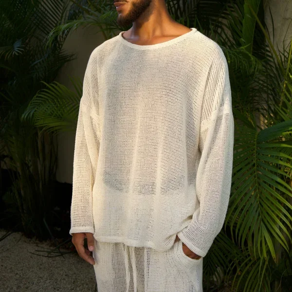 

Mens Tops 2024 New Loose Solid Color Comfortable and Breathable Thin Long Sleeved T-shirt for Men