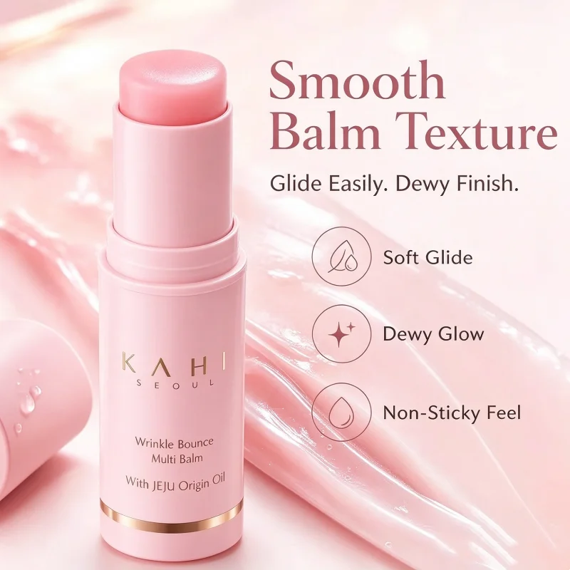 Korean Skin Care Pink Wrinkle Bounce Multi Balm Stick,All-in-One Hydrating Lip Balm,Multi Moisture Balm for Neck and Eye Care