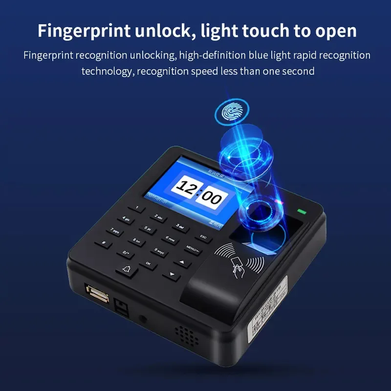 2.4 بوصة TFT LCD وقت الحضور نظام التحكم في الوصول USB قارئ بصمات الأصابع آلة التحكم الموظف جهاز إلكتروني