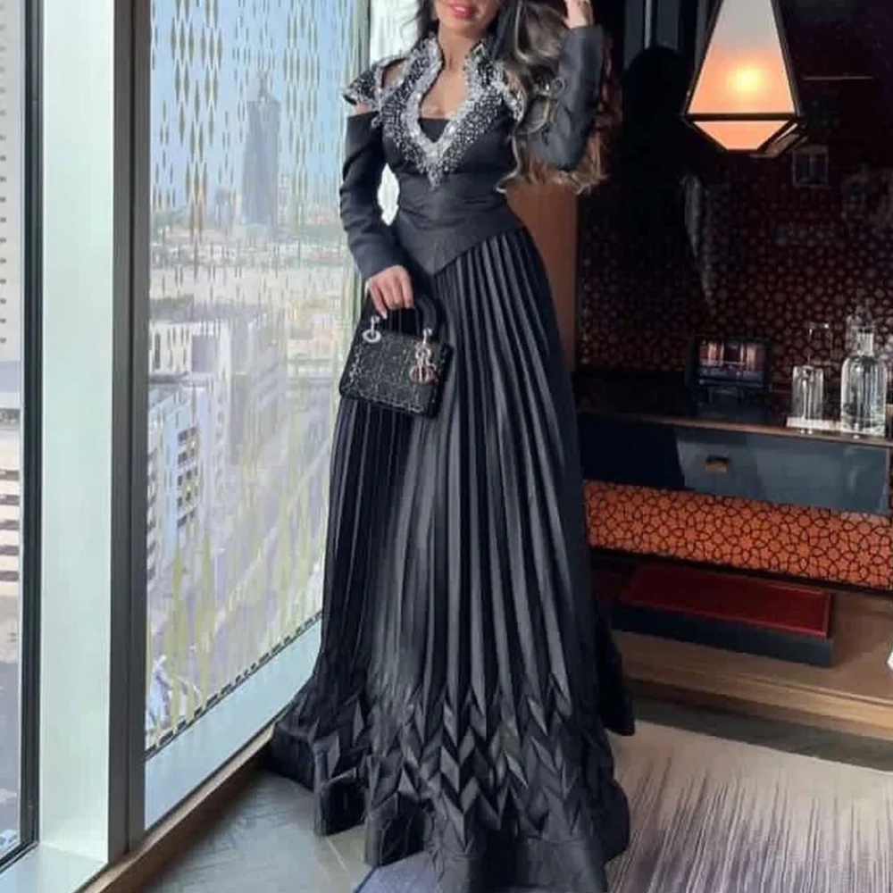 Black Long Evening Dresses for Women V-Neck Floor-Length A-Line Prom Party Wedding Special Events Ceremony Luxury Dress 2024