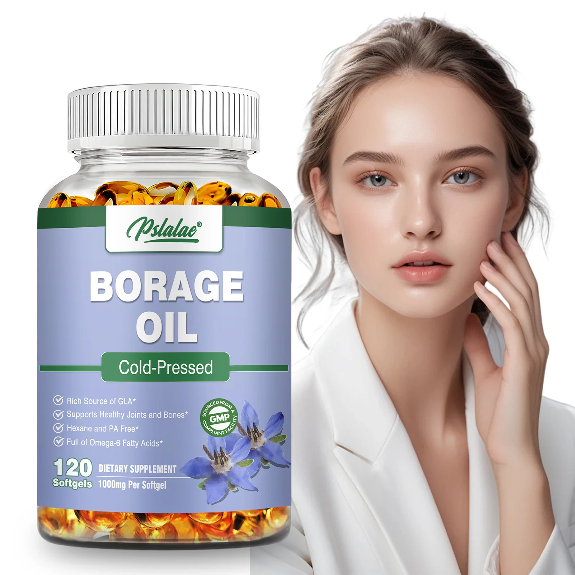 Borage Oil Capsules - For Healthy Skin, Hair and Bones, Brightens Skin Tone, Reduces Cellular Stress, Enhance Immunity