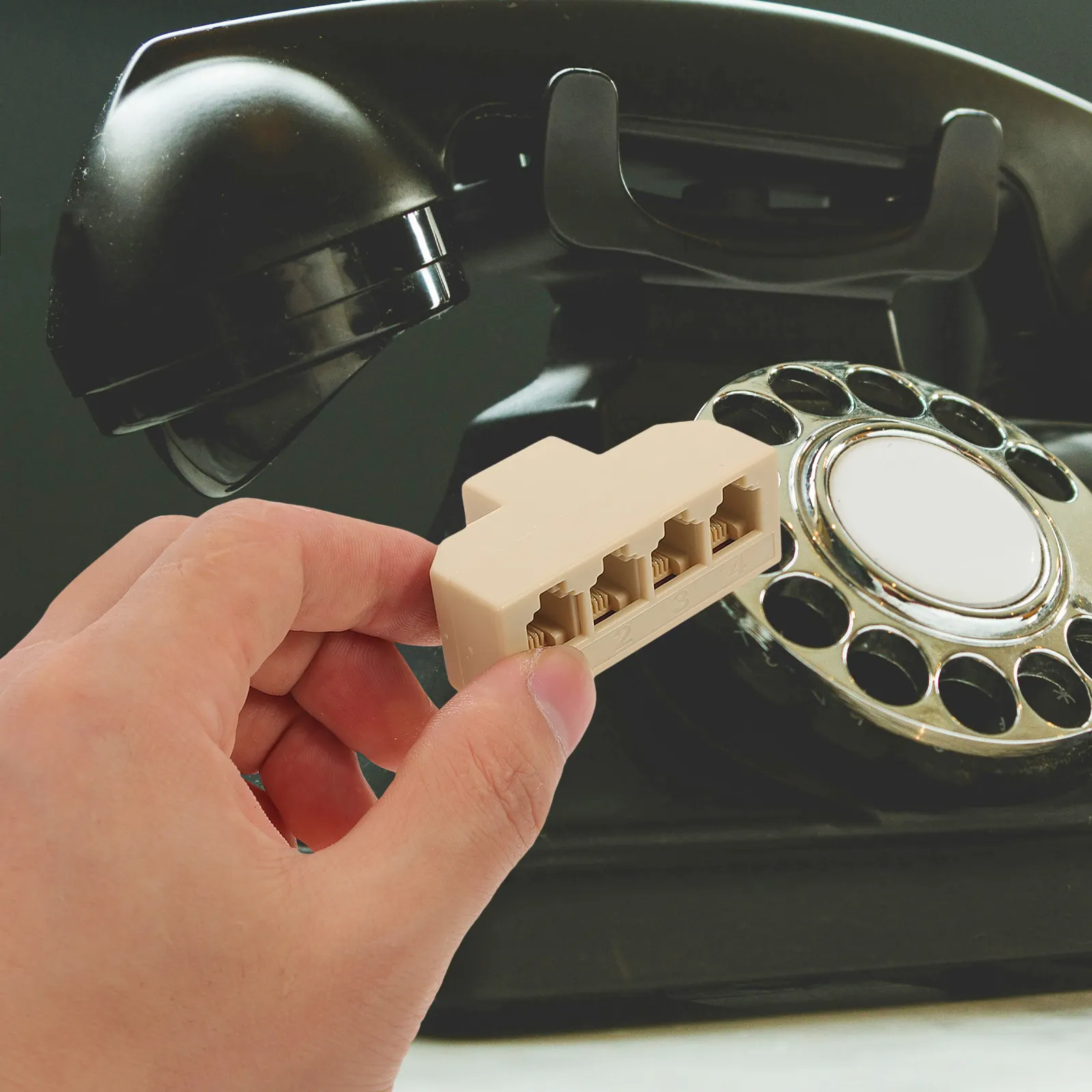 

4 шт. 6p4c четырехканальный телефонный разветвитель-адаптер: элегантный дизайн, подключение нескольких устройств, простое подключение и использование, долговечность.