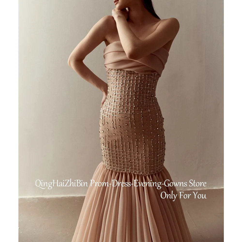 Customized Luxury Long Evening Dresses for Special Occasions Strapless Floor-Length Sweep Train Elegant Gala Party Dress 2025