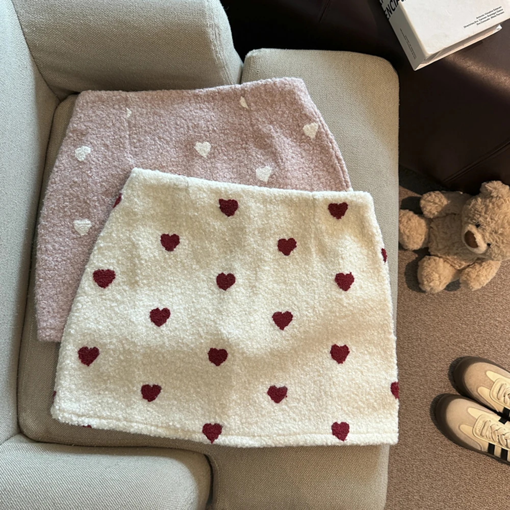 Gonna aderente in pelliccia sintetica con stampa Sweetheart Love Gonna corta chic da donna autunno inverno a trapezio a vita alta design casual da ufficio